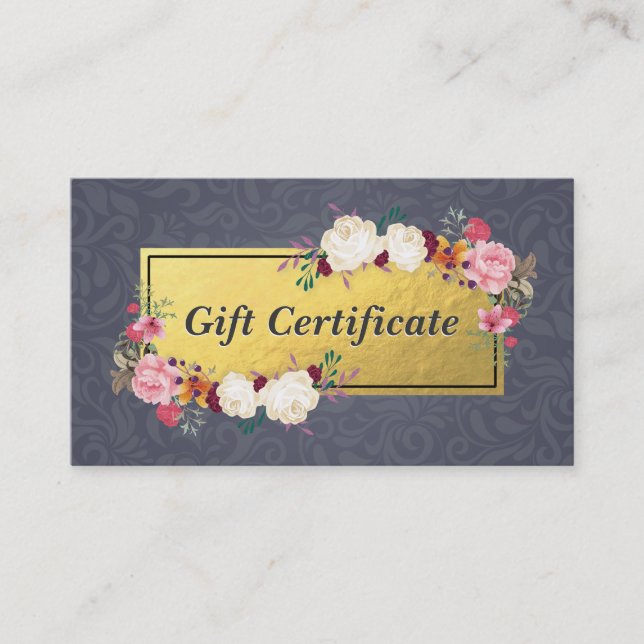 Blue Gold Floral Salon Boutique Certificat cadeau (Devant)