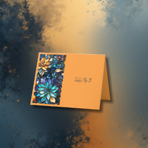 Blue Gold Floral Verre coloré Elégante carte de ta