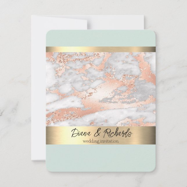 Blue Gold Foil Rustique Faux Faire-part de mariage (Devant)