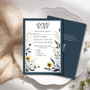 Blue Gold Formal élégant mariage floral RSVP