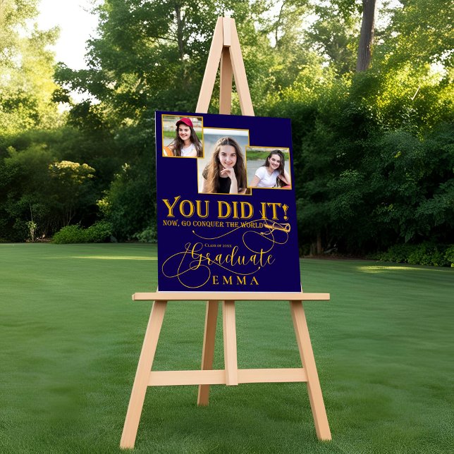 Blue Gold Graduation Multi Photo Keepsaké (Blue Gold Graduation Multi Photo Keepsake Poster)