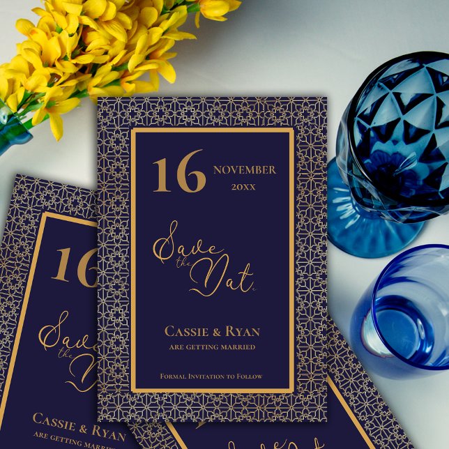 Blue Gold Intricate Design Wedding Enregistrer la  (Blue Gold Intricate Design Wedding Save the Date)
