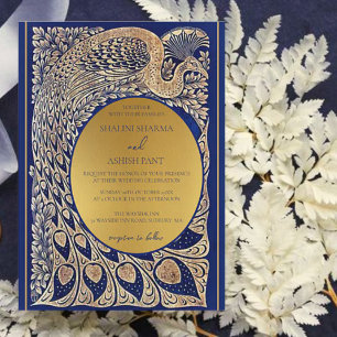 Blue Gold Peacock Art Nouveau Faire-part de mariag