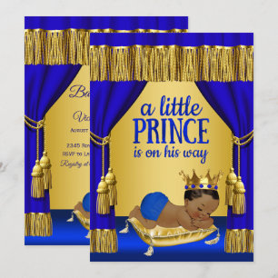Blue Gold Prince Ethnic Baby Shower Invitations