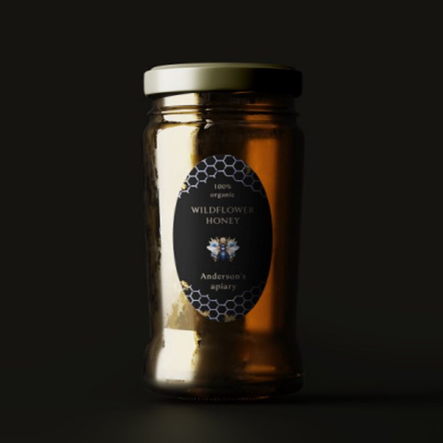 Blue Gold Queen Bee Honey Jar Étiquette (Créateur téléchargé)