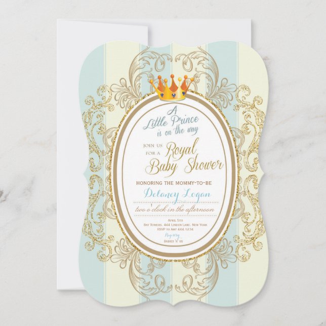 Blue Gold Royal Prince Baby Shower Invitations (Devant)