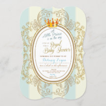 Blue Gold Royal Prince Baby Shower Invitations