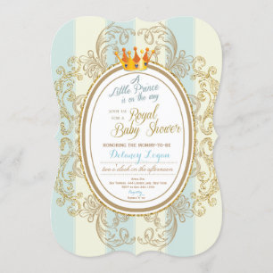 Blue Gold Royal Prince Baby Shower Invitations
