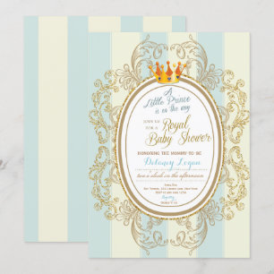 Blue Gold Royal Prince Baby Shower Invitations