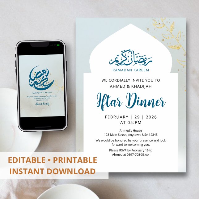 Blue Gold Sparkle Iftar Dinner Invitation (Créateur téléchargé)