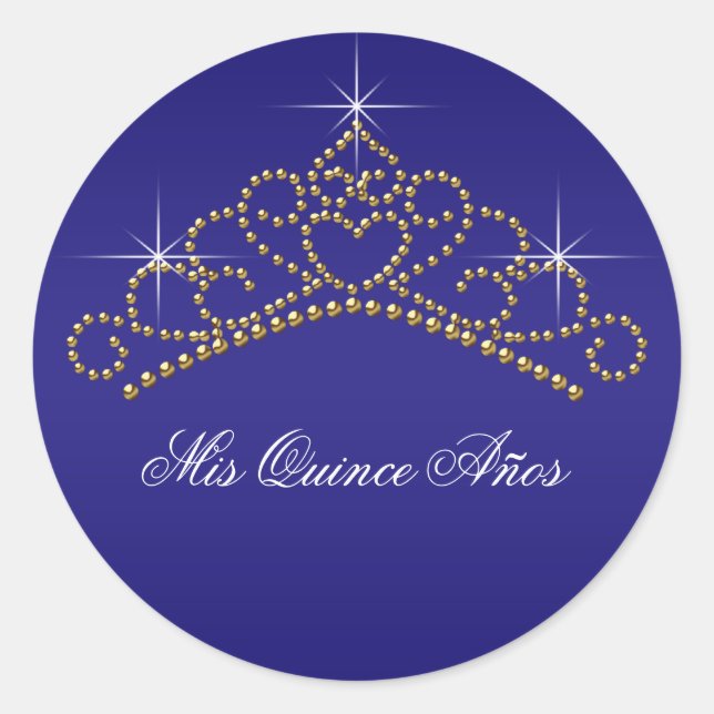 Blue Gold Tiara Sweet 15 16 Quinceana Étiquette (Devant)