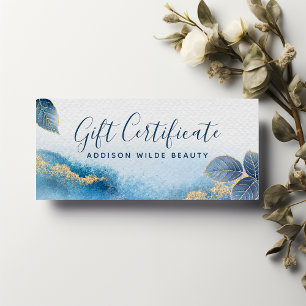 Blue Gold Watercolor Certificat cadeau botanique