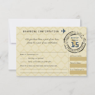 Blue Gold Wedding Carte d'embarquement RSVP au Mex