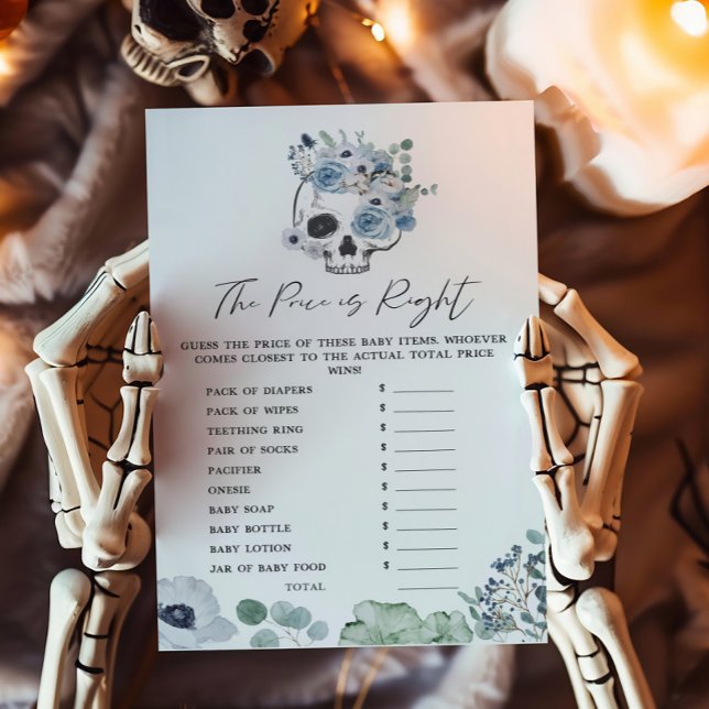 Blue Gothique Floral Crâne Le prix est le bon jeu (Floral Skull Baby Shower The Price is Right Game)