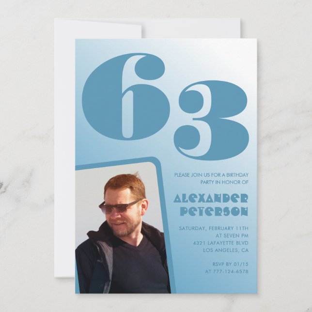 Blue gradient 63e anniversaire invitations Hommes  (Devant)