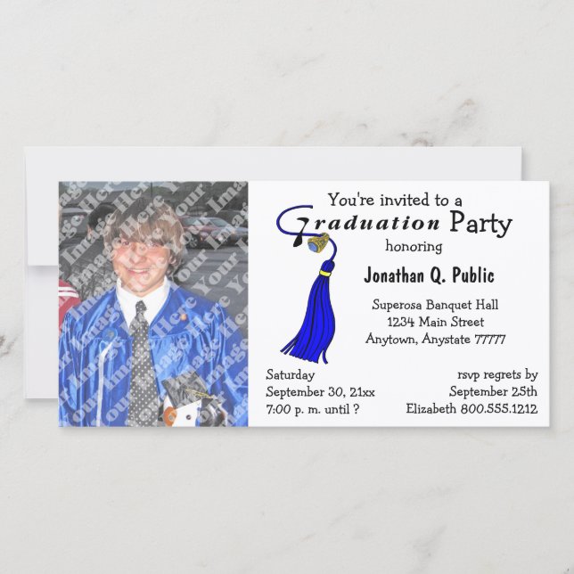 Blue Graduation Party Photo Invitation (Devant)