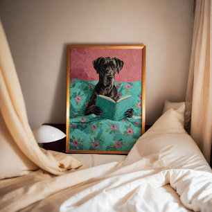 Blue Great Dane Dog Lire un livre Poster Imprimer