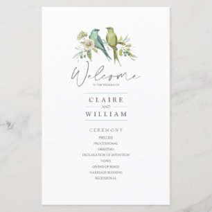 Blue Green Birds Floral Aquarelle Mariage