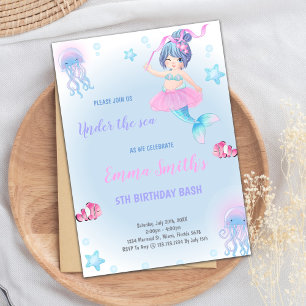Blue Green Cloud Sirène Anniversaire Invitations