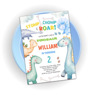 Blue Green Dinosaur Invitations d'anniversaire