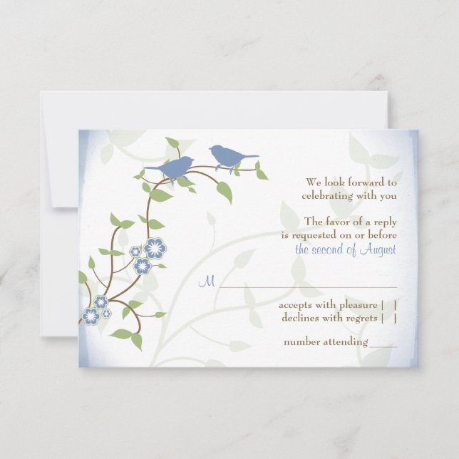 Blue Green Lovebirds Wedding RSVP Réponse Card (Devant)