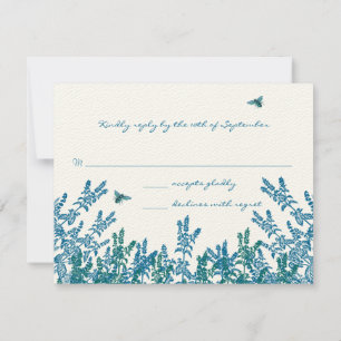 Blue Green Meadow Floral Bumble Bee Wedding RSVP