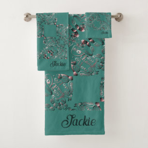 Blue Green Mottled "Merci" Nom Serviette de bain