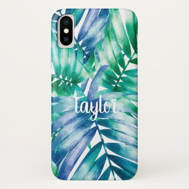 Blue & Green Palm Imprimer iPhone X Coque (Dos)