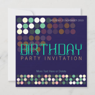Blue Green Pop Dots Fête Anniversaire Invitation