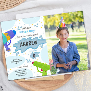 Blue Green Water Gun Anniversaire Invitations avec