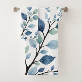 Blue Green Watercolor Leaves Botanical Design 376