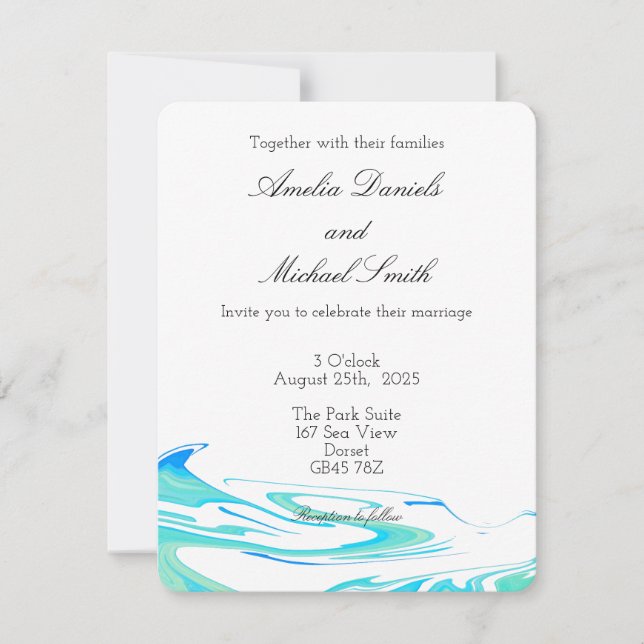 Blue & Green Wave  Wedding Invitation (Devant)