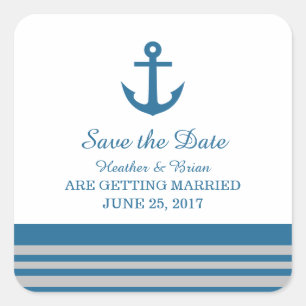 Blue Grey Ancre nautique Enregistrer Stickers Date