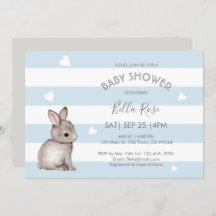 Blue Grey Bunny Baby Douche Invitations