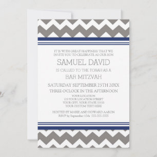 Blue Grey Chevron Bar Mitzvah Invitations