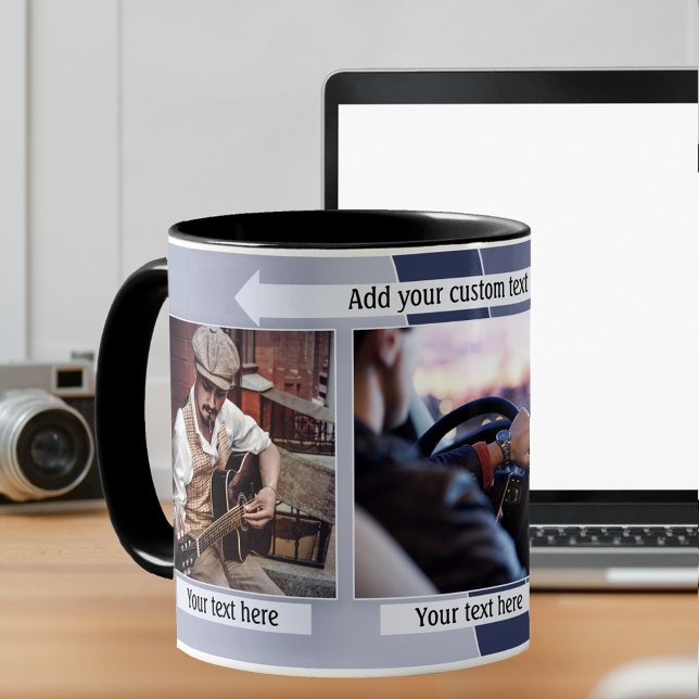 Blue Grey Conception géométrique Photo Mug (Créateur téléchargé)