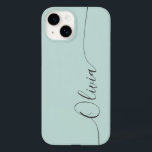 Blue Grey Élégant Calligraphie Nom du script Coque<br><div class="desc">Blue Grey Elegant Calligraphy Script Personnalisé Nom iPhone 14 Smart Phone Boîtes dispose d'un design moderne et tendance simple et élégant avec votre nom personnalisé dans élégante calligraphie manuscrite typographie de script sur un arrière - plan bleu opal. Conçu par ©Evco Studio www.zazzle.com/store/evcostudio</div>