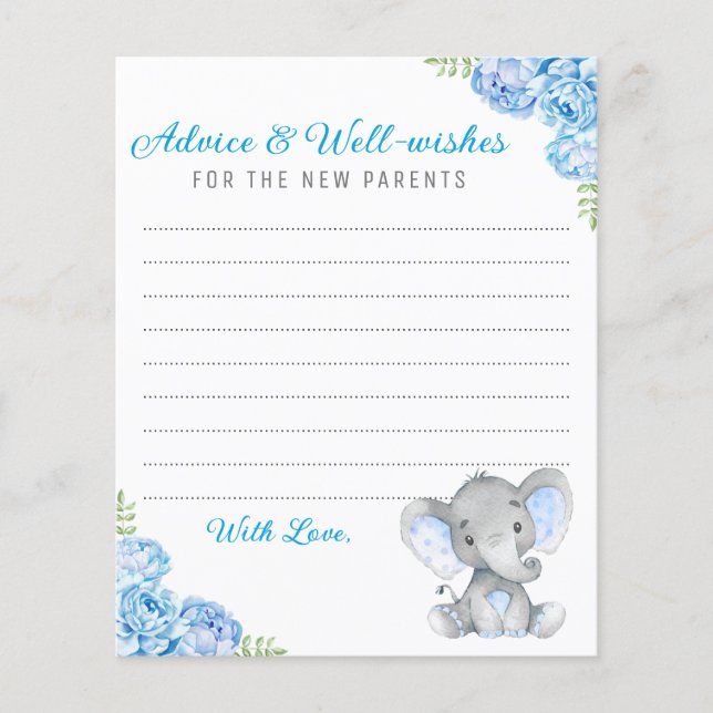 Blue Grey Elephant Douche Nouveaux Parents Cartes  (Devant)