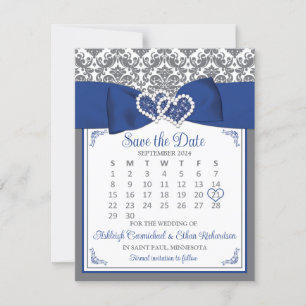 Blue, Grey Love Hearts Photo Enregistrer la date