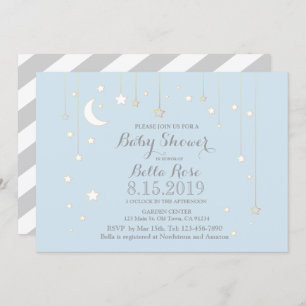 Blue Grey Lune Star Baby shower garçon Invitation