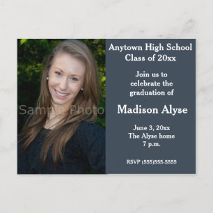 Blue Grey Photo Graduation Invitation Carte postal