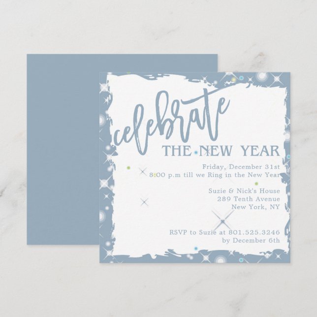 Blue Grunge Celebrate - Invitation de la fête du N (Devant / Derrière)