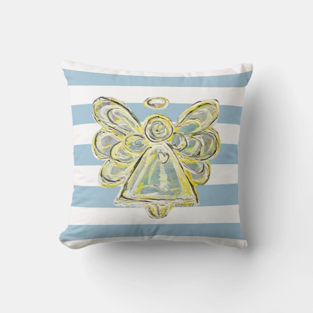 Blue Guardian Angel Art Coussin rayé (Recto)