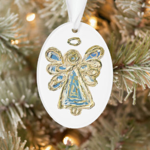 Blue Guardian Angel Art Holiday Pendentif Ornement