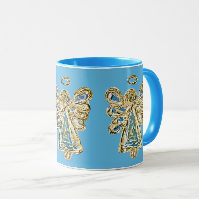 Blue Guardian Angel Custom Coffee Cup Mug (Devant droit)