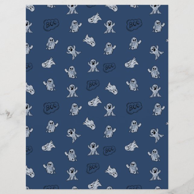Blue Halloween Boo Ghost Pattern Scrapbook Paper (Devant)