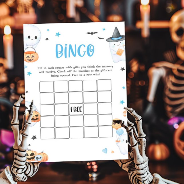 Blue Halloween Little Boo Baby shower Bingo Jeu (Baby is Brewing Baby Shower Bingo Game)
