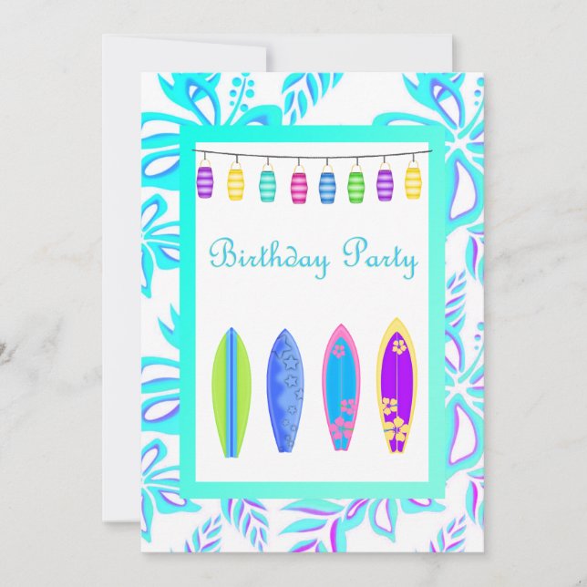 Blue Hawaiian PARTY INVITATION surf (Devant)
