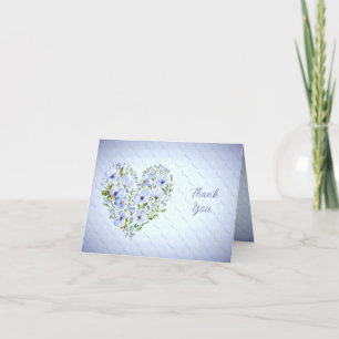 Blue Heart Floral Carte de remerciements