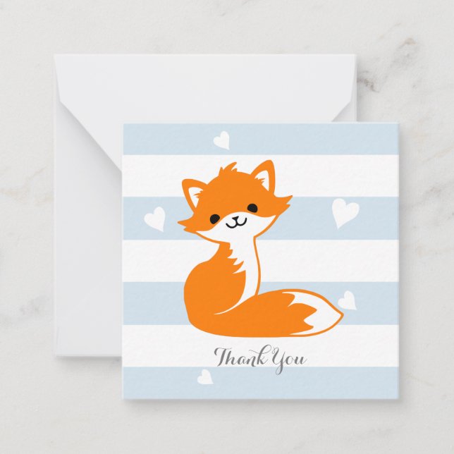 Blue Heart Fox Merci Cartes de notes (Devant)